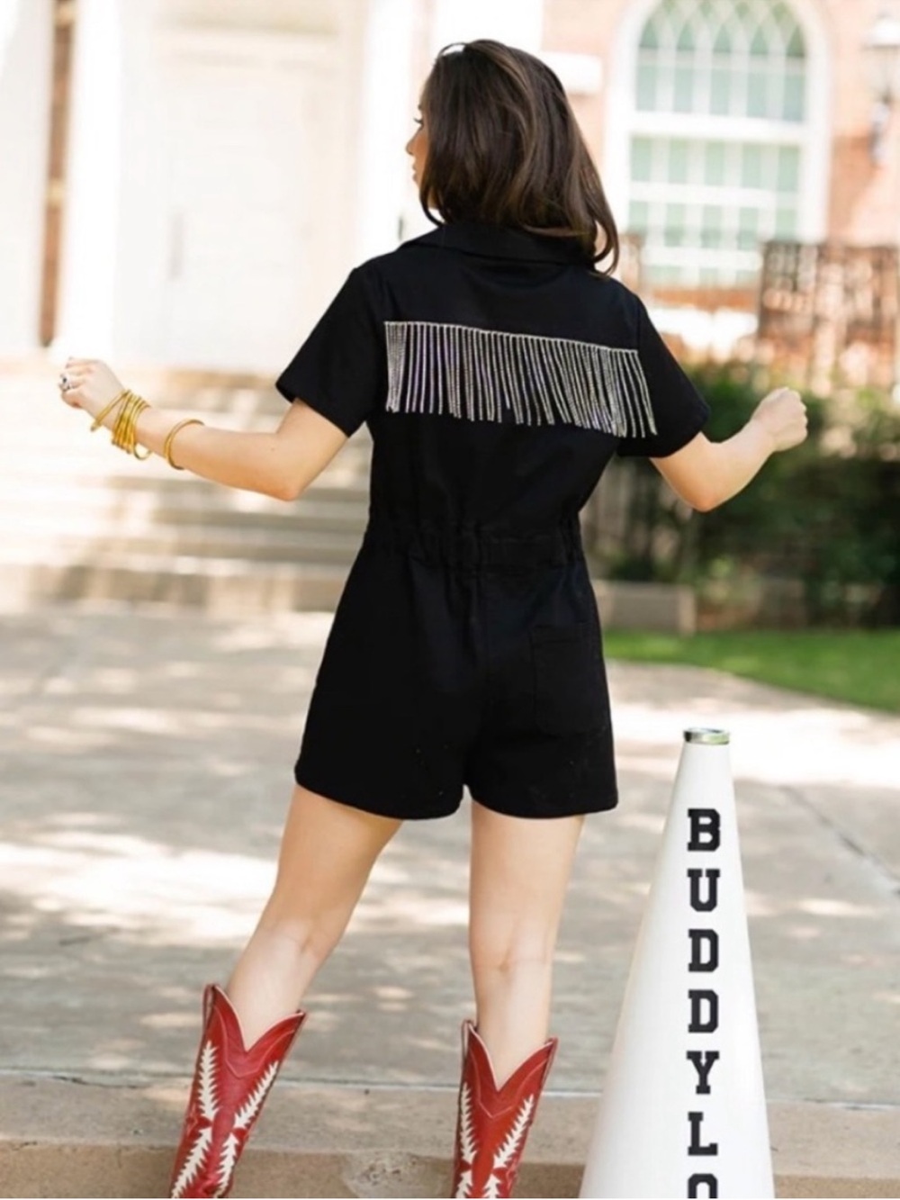 NWT Buddy Love Jessie Crystal Fringe Romper Black Western Festival Small